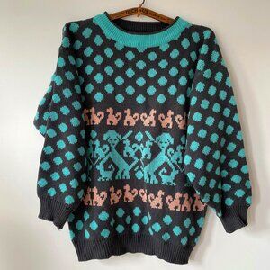 Patterned Teal and Black Sweater